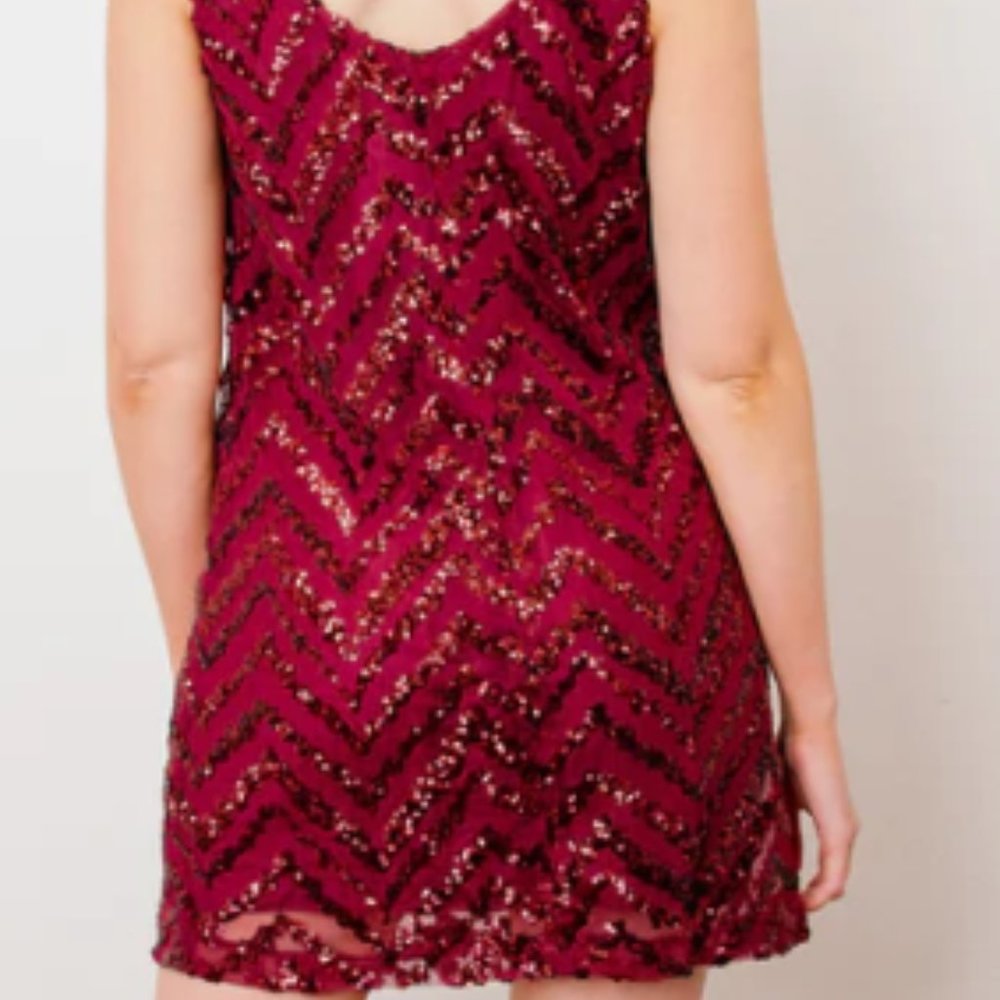 BB Dakota Burgundy Sequin Chevron Dress